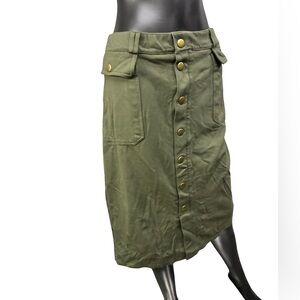 Olive Green Button-Front Midi Skirt